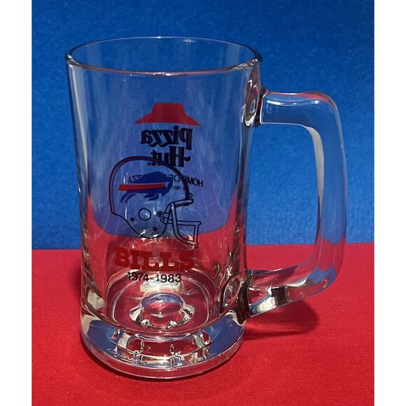 Buffalo Bills 1987 Pizza Hut Glass Mug 14 oz‎ Vintage Blue Buffalo With Red - Picture 1 of 7